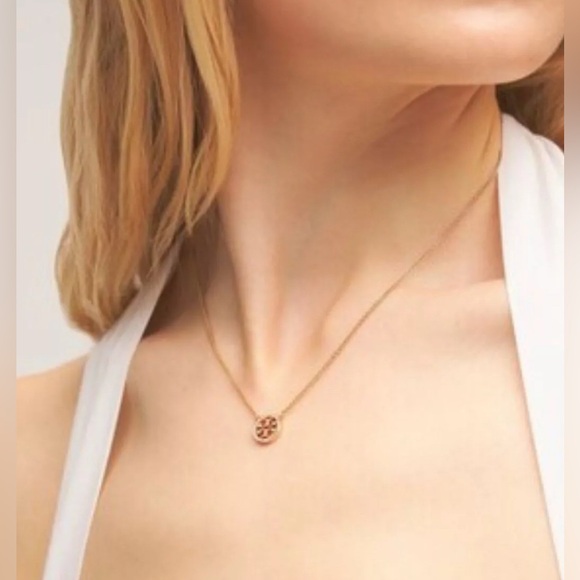 TORY BURCH MILLER PAVE LOGO DELICATE PENDANT NECKLACE-GOLD-NWT - Picture 4 of 4